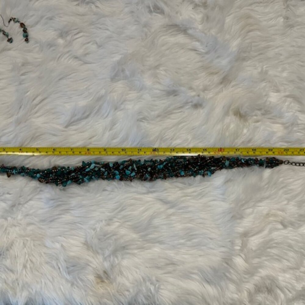 Turquoise, Amber & Tiger Eye 8Strand Beaded Statement Necklace & Earring Set NWT - Picture 5 of 5